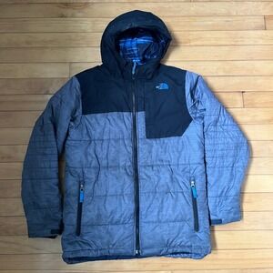 The North Face Boys XL 18/20 Gray Black Insulated Hooded Puffer Jacket Coat